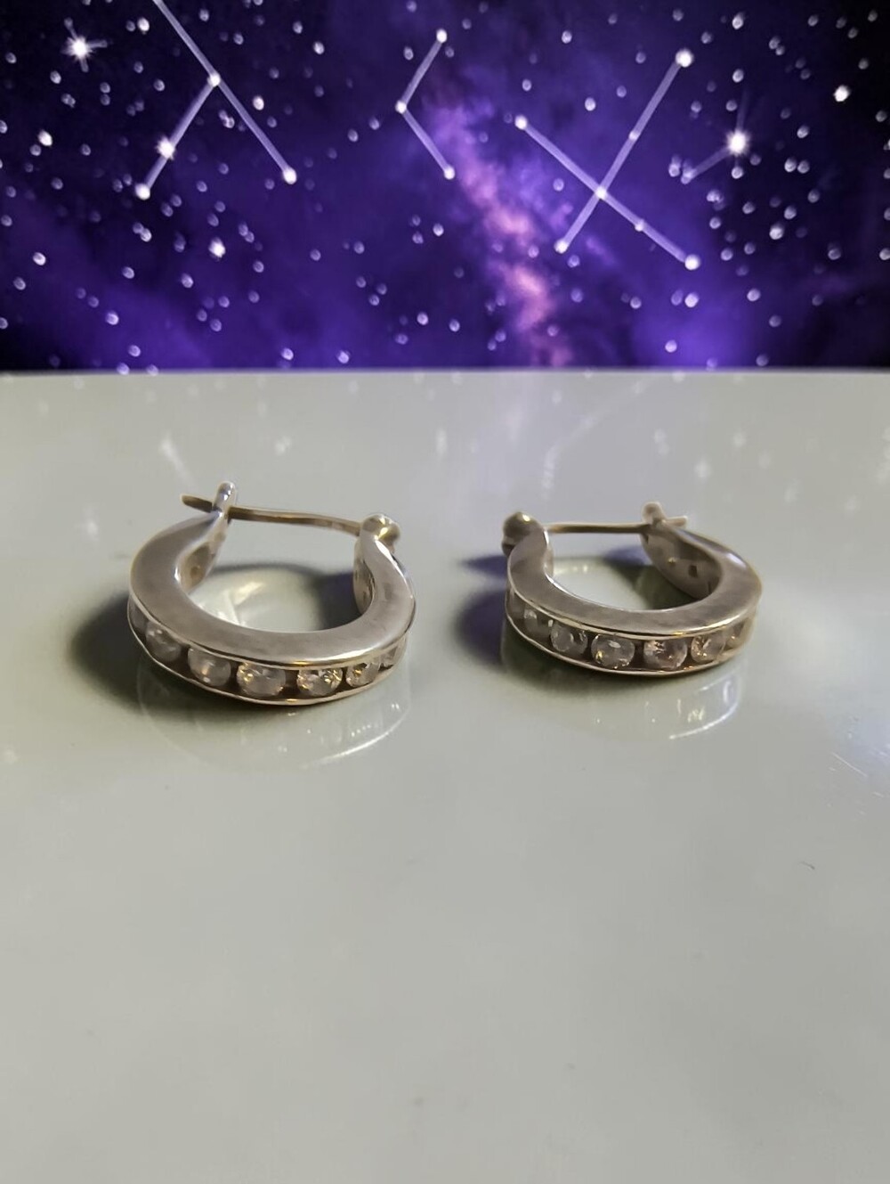 Silpada Sterling Silver Hoop Huggy Earrings with Clear Stones